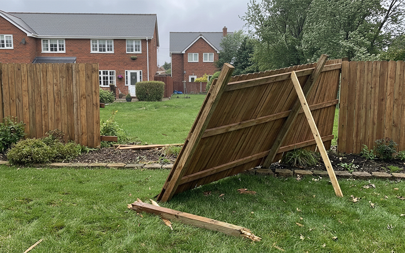 fence blown down by wind